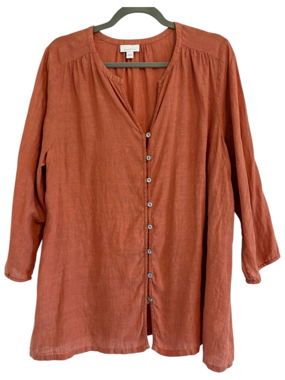 J. Jill Rust 100% Linen Tunic | Button Front Breezy Summer Top Sz L - Picture 3 of 9